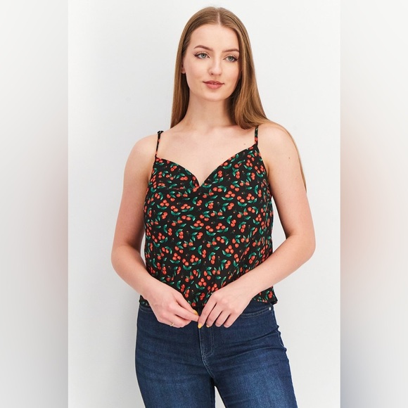 Forever 21 Cherries Cowl Drape Strappy Blouse - Picture 1 of 8